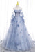 Off The Shoulder Blue Tulle Prom Dress With Flowers, Princess Quinceanera CHP0254