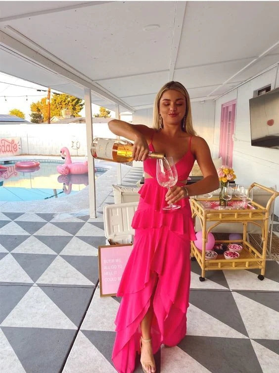 Gorgeous A-Line V Neck Prom Dress Hot Pink Evening Party Gown CHP0277 cherishgirls Gorgeous A-Line V Neck Prom Dress Hot Pink Evening Party Gown CHP0277 cherishgirls