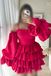 Spaghetti Straps Ruffled Long Sleeves Layers Homecoming Dress chh0159