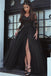 Glamorous Black Lace Long-Sleeve Evening Dress, Prom Dress With Slit CHP0248