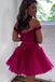 Hot Pink Off-the-Shoulder A-Line Short Prom Dress, Homecoming Dress chh0156