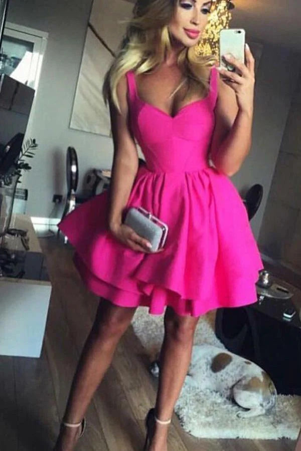 A-Line Hot Pink Sweetheart Short Prom Dress, Homecoming Dress chh0155