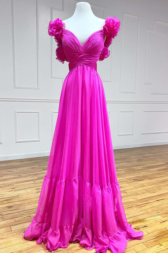 Hot Pink Ruffles Lace-Up Back A-Line Prom Dress, Formal Evening Dresse cherishgirls Hot Pink Ruffles Lace-Up Back A-Line Prom Dress, Formal Evening Dresse cherishgirls