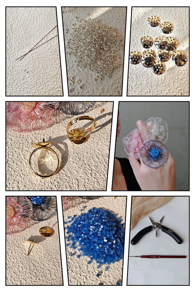 Wire Crochet Flower Ring DIY Kit, Step‑by‑Step Tutorial Included CHJ1016