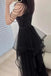 Black Sleeveless Sequined Long Prom Dress With Ruffles, Mermaid Party Gown CHP0344