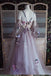 Elegant Dusty Lavender Floral Spaghetti Strap Sweetheart A-line Tulle Long Prom Dress  CHP0219
