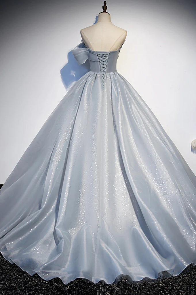 Gray Tulle Long A-Line Prom Dress, Gray Strapless Formal Evening Gown CHP0326