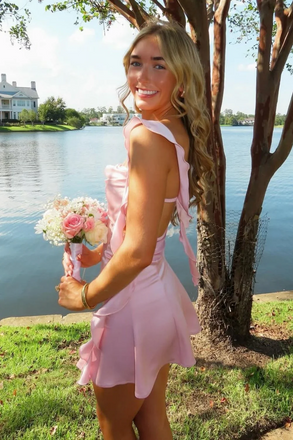 Pink A-Line Homecoming Dress With Ruffles, A Line New Arrival Prom Gown CHP0453