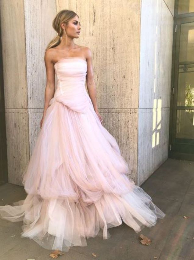 Strapless Pink Tulle A-Line Prom Dresses, Party Dress CHP0424