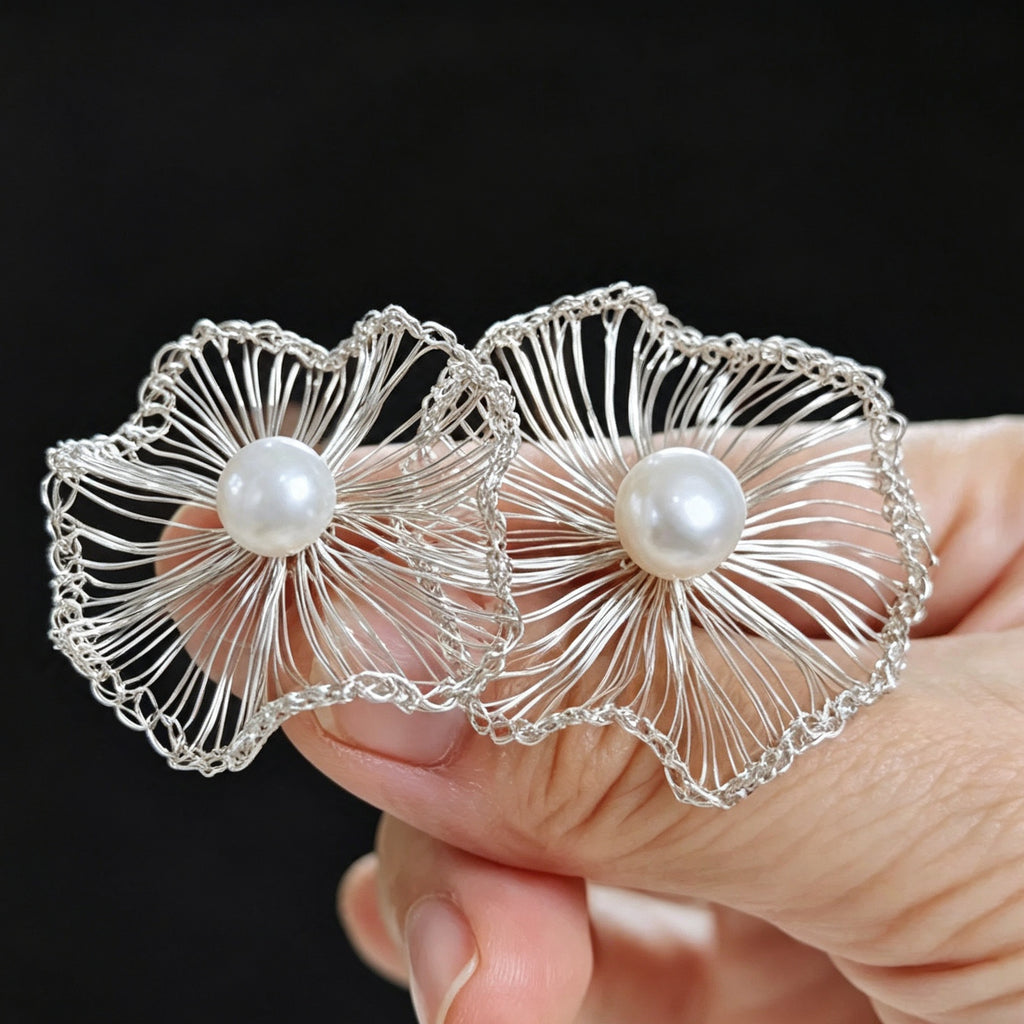 Wire Crochet Pearl Flower Earrings DIY Kit, 0.2mm Color Retaining Copper Wire Beginner Jewelry Making Kit with Full Video Tutorial CHJ1006