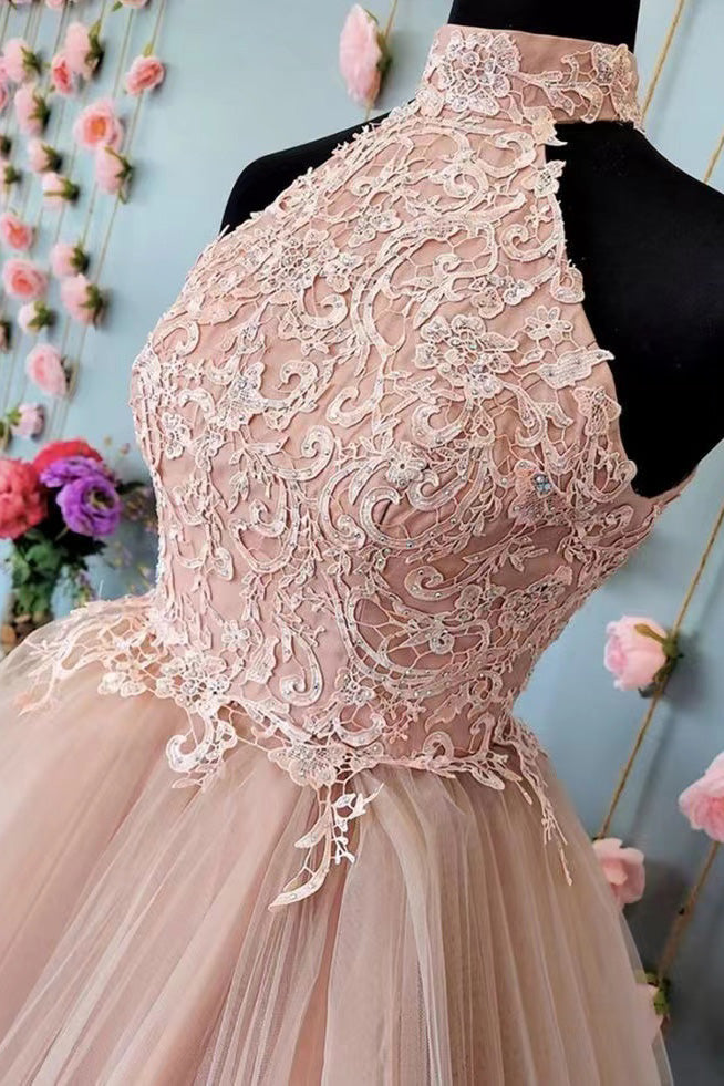 Halter Open Back Short Lace Prom Dress, Formal Graduation Dress, Sweet 16 Dresses chh0177