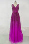 Shiny Purple Deep V Neck Long Prom Dress, Formal Dress with Slit CHP0282