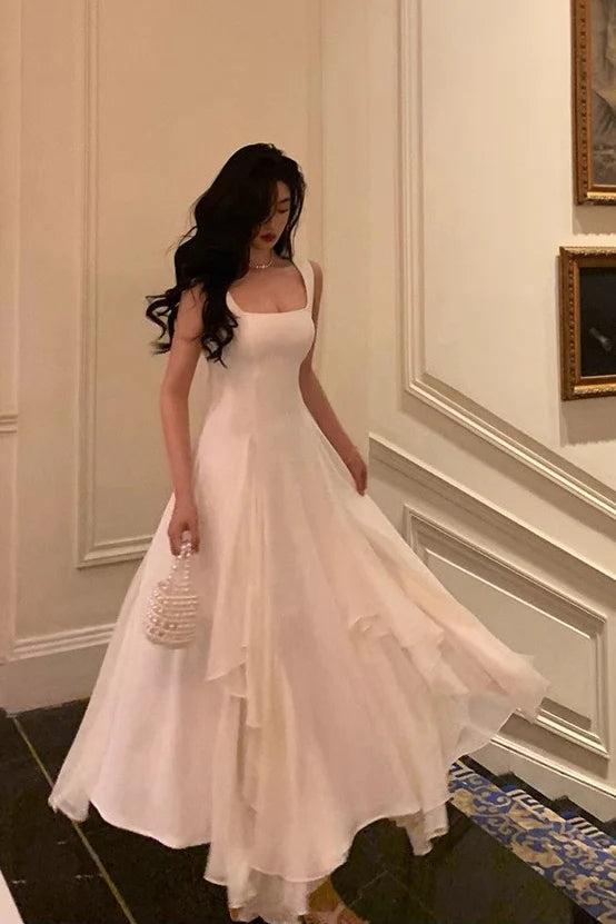 A Line Square Neck Prom Dress, Ankle Length Elegant Evening Gown UQP0248