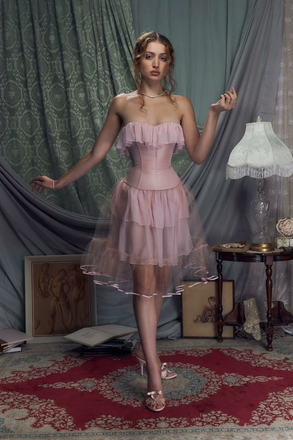 Pink Evening Dress Sleeveless Prom Gown Birthday Party Dresses Cocktail Dresses CHP0402