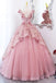 Princess Pink Tulle Long Quinceanera Dress, Puffy Prom Gown With Flowers CHP0291