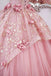 Princess Pink Tulle Long Quinceanera Dress, Puffy Prom Gown With Flowers CHP0291