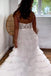 Spaghetti Straps Ivory Layered Tulle Prom Dress With Slit, Beach Wedding Dress With Lace Appliques CHW0174