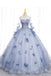 Off The Shoulder Blue Tulle Prom Dress With Flowers, Princess Quinceanera CHP0254