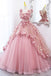 Princess Pink Tulle Long Quinceanera Dress, Puffy Prom Gown With Flowers CHP0291