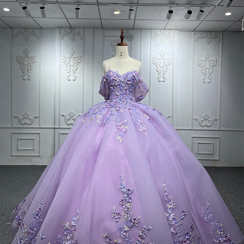 Purple Off The Shoulder Ball Gown Prom Dress, Princess Quinceanera Dresses With Applique CHP0269
