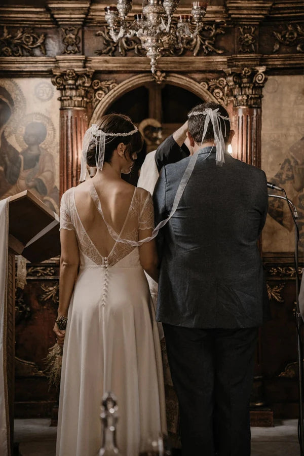 Simple Romantic A-line Modest Wedding Dress, Beach Bridal Dress CHW0205