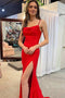 Red Cowl Neck Cutout Back Ruching Long Prom Dress, Formal Dress with Slit CHP0281
