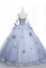 Off The Shoulder Blue Tulle Prom Dress With Flowers, Princess Quinceanera CHP0254