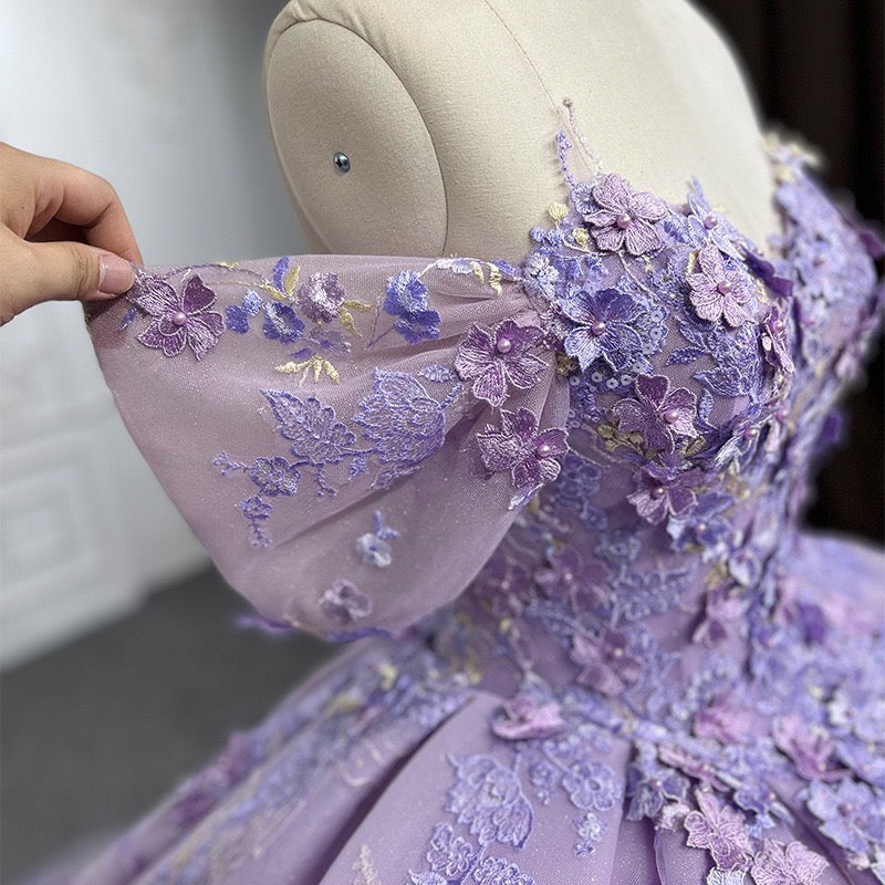 Purple Off The Shoulder Ball Gown Prom Dress, Princess Quinceanera Dresses With Applique CHP0269