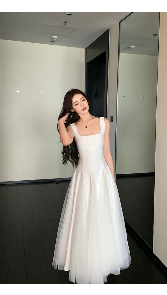 A Line Square Neck Prom Dress, Ankle Length Elegant Evening Gown CHP0461