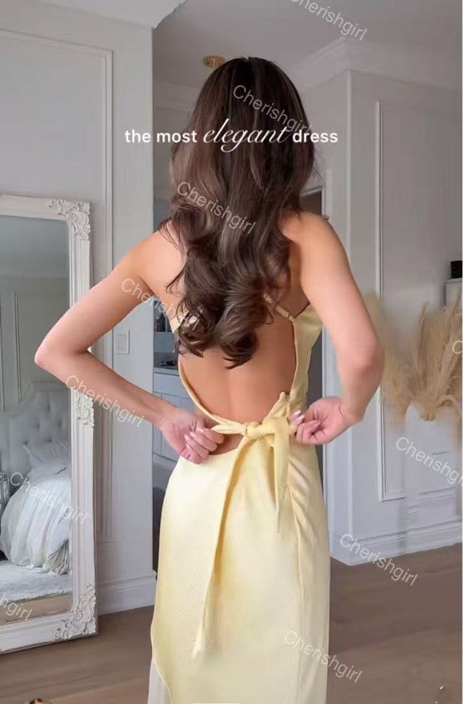 Simple Yellow Stain Long Prom Dress, One-Shoulder Long Evening Gowns CHP0443