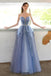 Shiny Blue Strapless Long Prom Gown With Beading, A Line Sparkly Evening Dress CHP0271