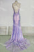 Sparkly Lavender V Neck Mermaid Prom Dress, Sequined Long Evening Gown CHP0270