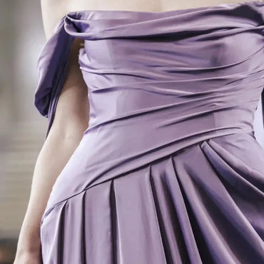 Off-the-Shoulder Purple Satin Formal Party Dress, Long Prom Dress CHP0378