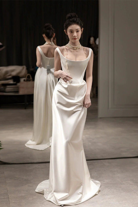 Satin A Line Long Wedding Dresses, Elegant Wedding Dress CHW0202