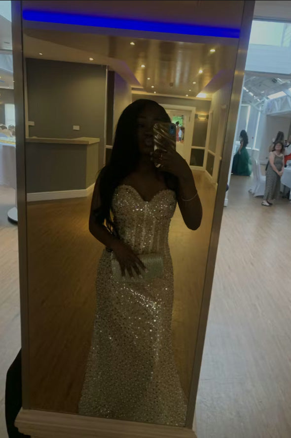 Gold Sequin Mermaid Long Prom Gown, Evening Dress CHP0459