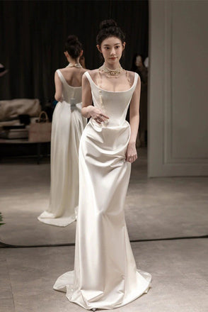 Satin A Line Long Wedding Dresses, Elegant Wedding Dress CHW0202