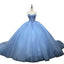 Shiny Ball Gown Blue Tulle A-Line Long Party Prom Dresses,Evening Dress CHP0361