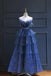 Blue Tulle Beaded Long Senior Prom Dress, A-Line Evening Party Dress CHP0318