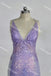 Sparkly Lavender V Neck Mermaid Prom Dress, Sequined Long Evening Gown CHP0270