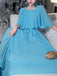 A Line Blue Pleated Chiffon Long Evening Dress, Party Dresses with Ruffles CHP0436