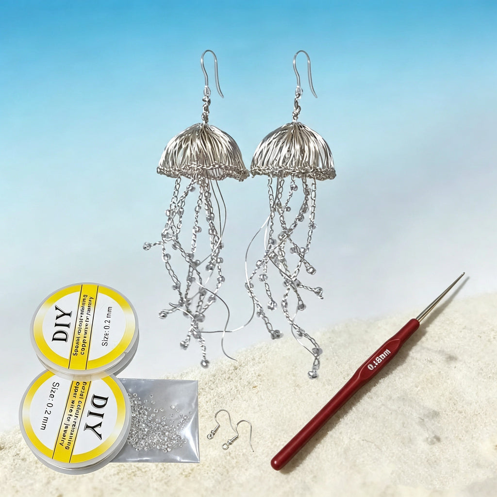 DIY Wire Crochet Jellyfish Seed Bead Earrings Kit, 0.2mm Copper Wire Jewelry Making Kit for Beginners, Full Step-by-Step Video Tutorial Included CHJ1007