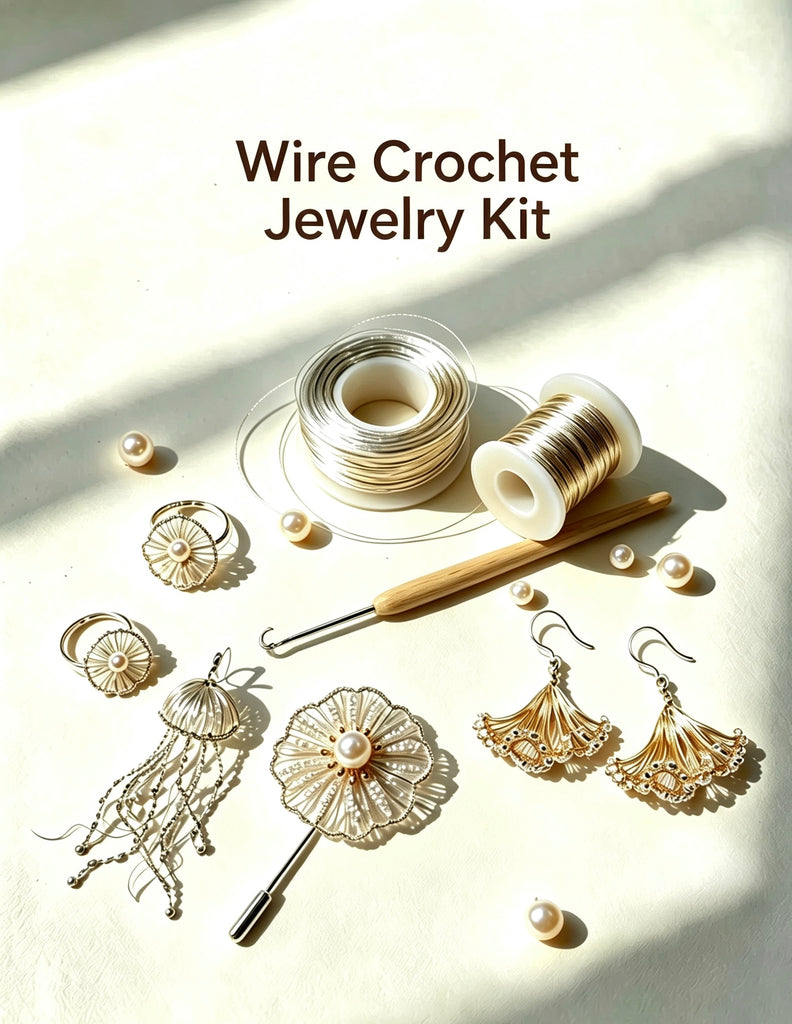 Wire Crochet Jewelry Making Kit with Tutorial Video, Learn 9 Styles, All‑in‑One DIY Jewelry Craft Set for Beginners CHJ1004