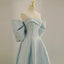 Sky Blue Strapless Satin Long Prom Dress With Bowknot, A Line Evening Gown CHP0333