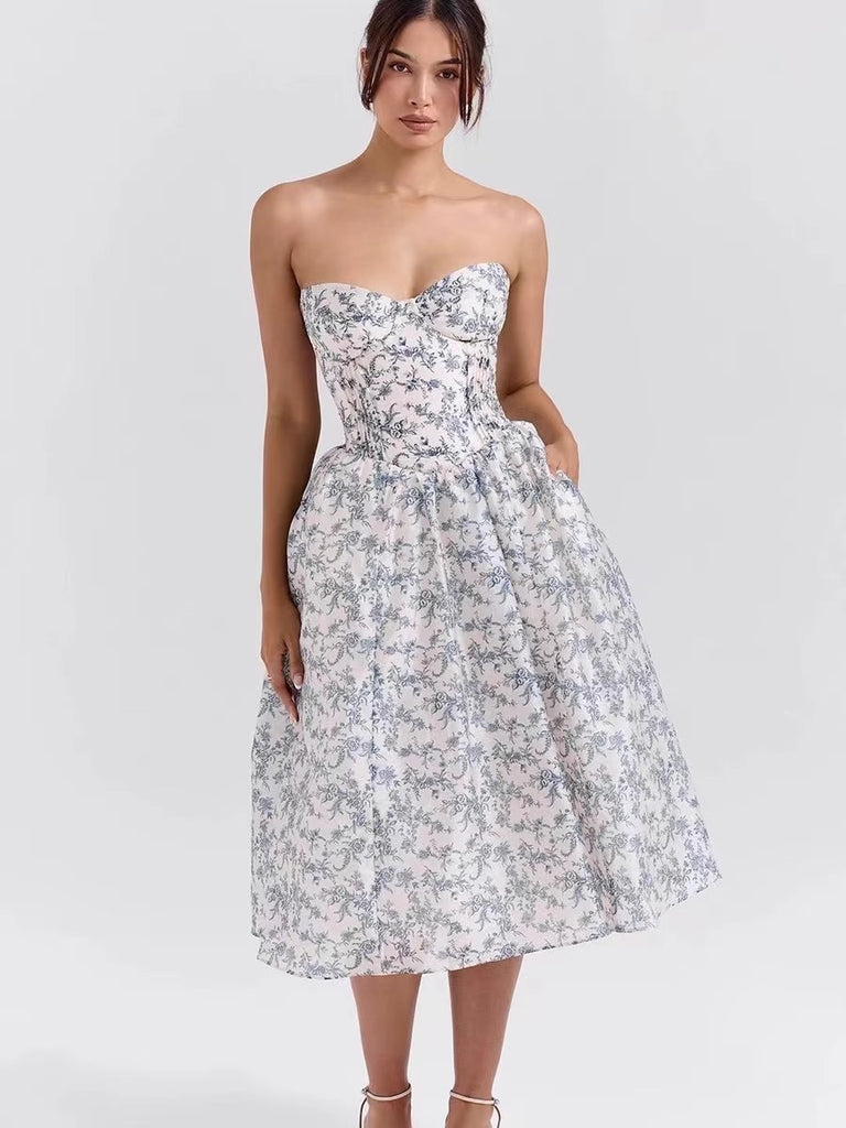 Strapless Prom Dress, Homecoming Dress With Floral CHP0445