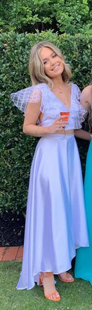 Two Piece Hi-Lo V-neck Puffy Sleeves Prom Dress, Cute Dress CHP0339