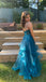 A-line Spaghetti Straps V Neck Tulle Lace Long Prom Dress, Formal Dress CHP0289