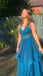 A-line Spaghetti Straps V Neck Tulle Lace Long Prom Dress, Formal Dress CHP0289