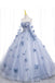 Off The Shoulder Blue Tulle Prom Dress With Flowers, Princess Quinceanera CHP0254