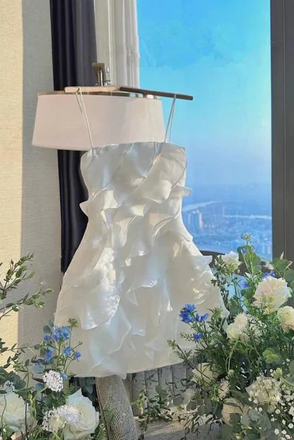 Spaghetti Straps Chiffon Short Prom Dress, Homecoming Dress With Ruffles chh0158