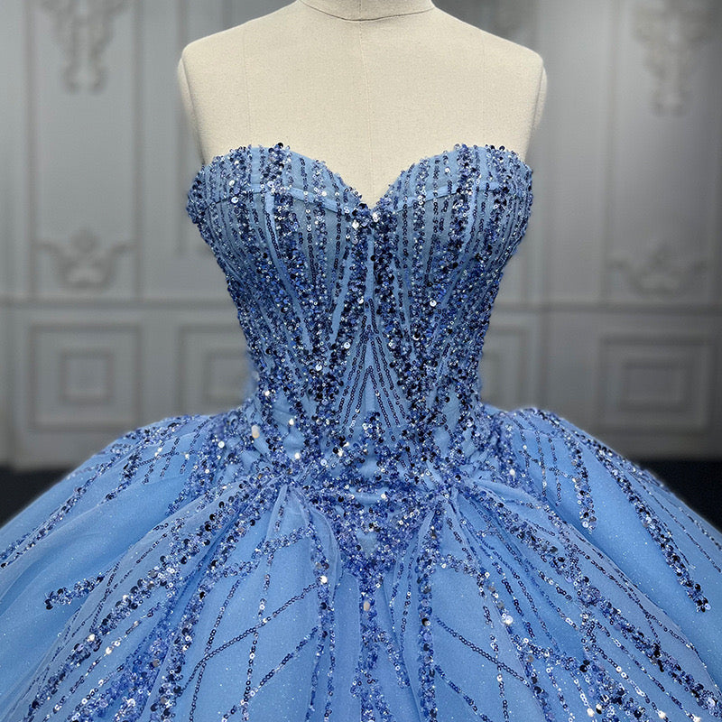 Shiny Ball Gown Blue Tulle A-Line Long Party Prom Dresses,Evening Dress CHP0361